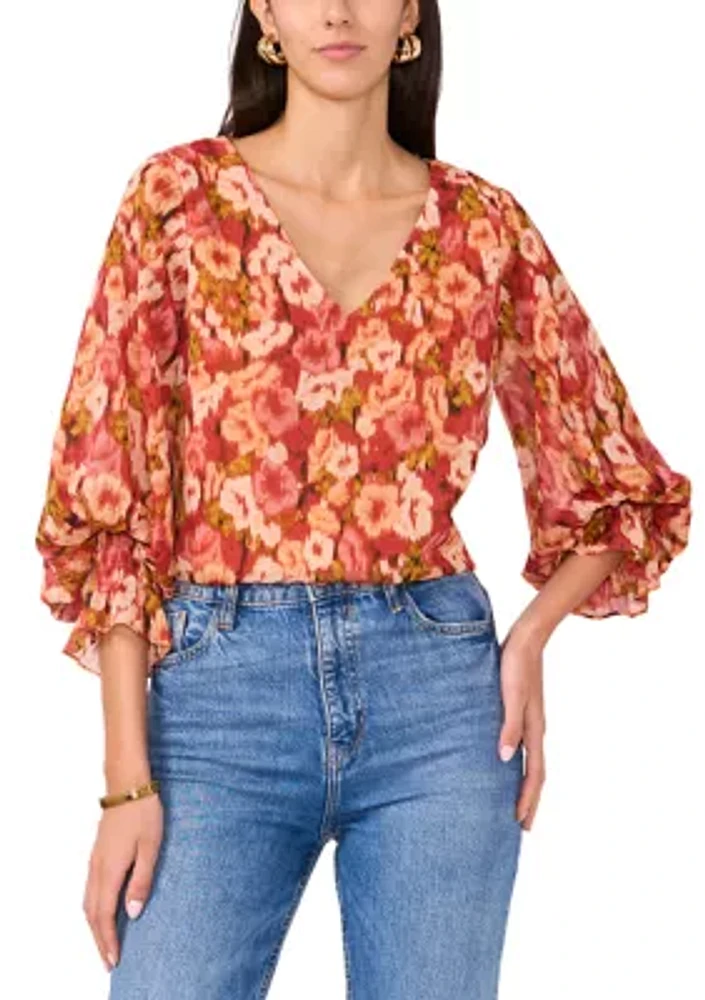 Women's Printed Smocked Sleeve Blouse