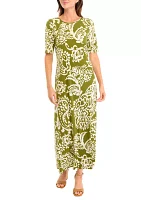 Women's Elbow Sleeve Paisley Printed Maxi Dress