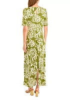 Women's Elbow Sleeve Paisley Printed Maxi Dress