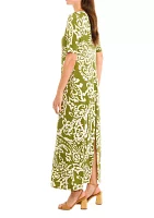 Women's Elbow Sleeve Paisley Printed Maxi Dress