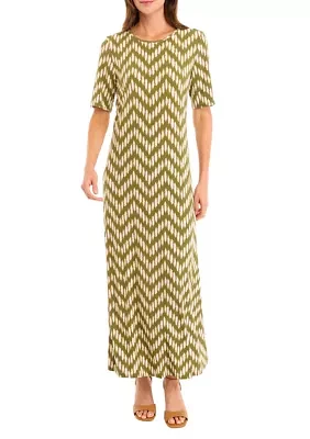 Women's Elbow Sleeve Chevron Printed Maxi Dress