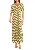 Women's Elbow Sleeve Chevron Printed Maxi Dress