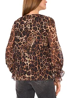 Women's 3/4 Sleeve V-Neck Leopard Print Blouse