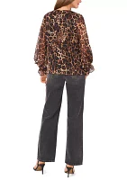 Women's 3/4 Sleeve V-Neck Leopard Print Blouse