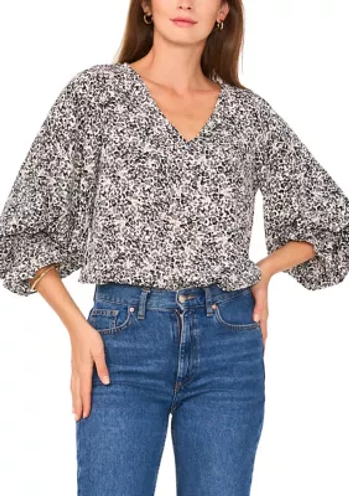 Women's 3/4 Sleeve V-Neck Floral Blouse