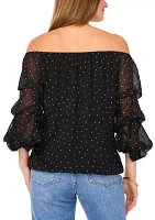 Women's Off the Shoulder Cha Sleeve Dot Print Blouse