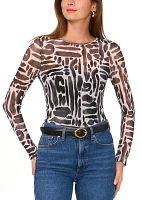 Women's Geometric Print Mesh Top