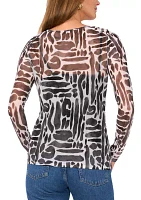 Women's Geometric Print Mesh Top