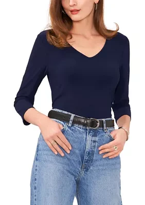 Petite 3/4 Sleeve V-Neck Top