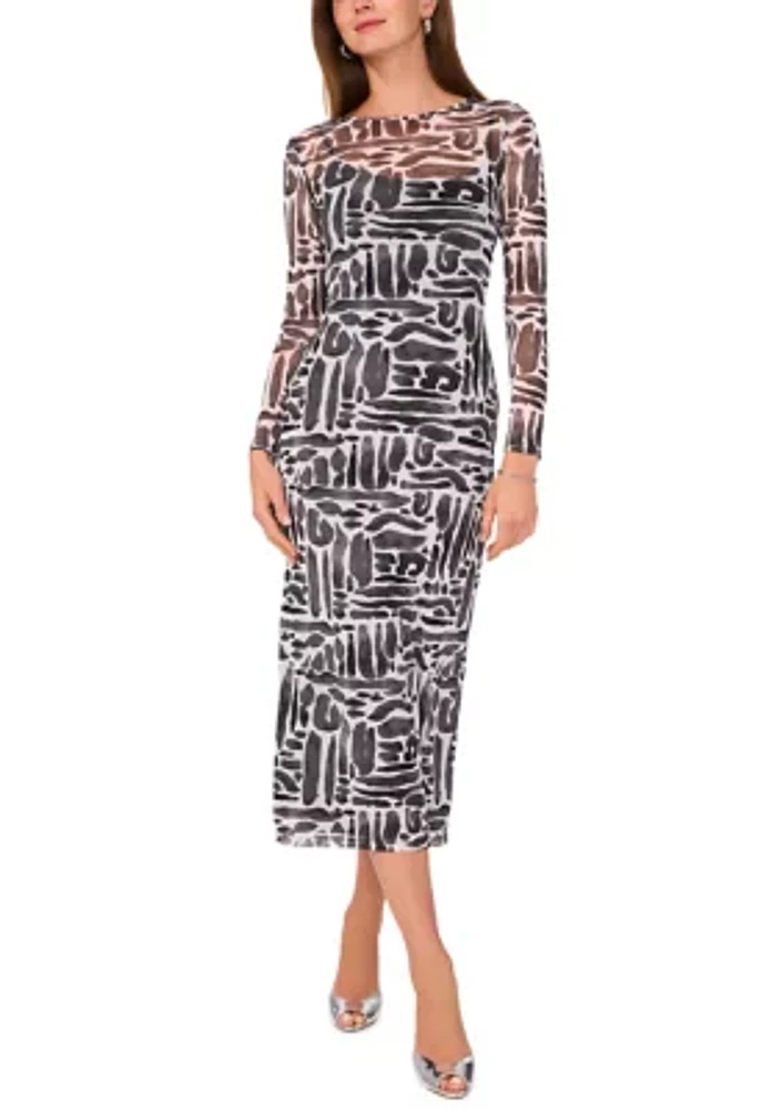 Women's Geo Mesh Printed Midi Dress