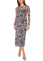 Women's Geo Mesh Printed Midi Dress