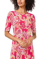 Women's Elbow Sleeve Paisley Print Dress