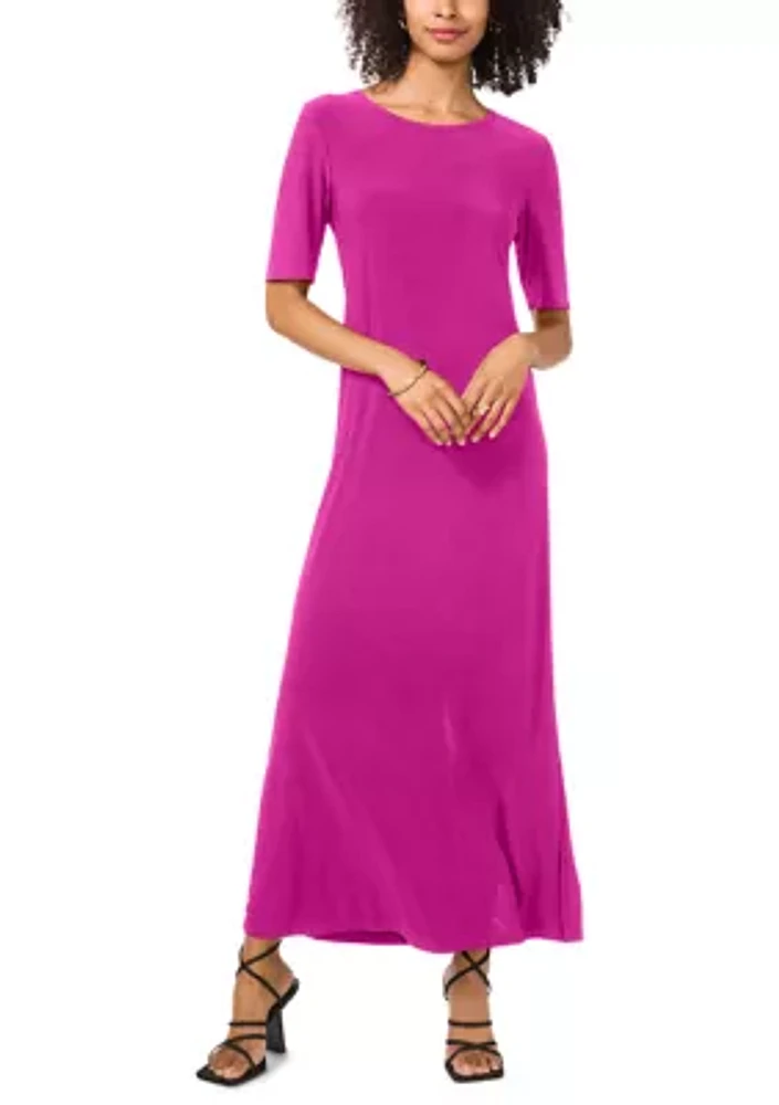 Women's Elbow Sleeve Solid Maxi Dress