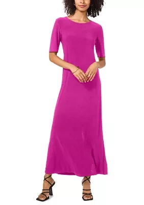 Women's Elbow Sleeve Solid Maxi Dress