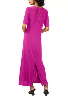 Women's Elbow Sleeve Solid Maxi Dress