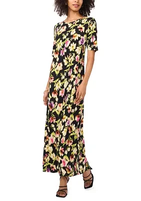 Women's Elbow Sleeve Floral Maxi Dress