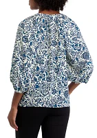 Women's 3/4 Sleeve Floral Button Front Blouse