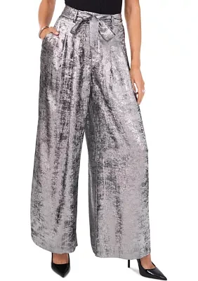 Women's Self Belt Wide Leg Metallic Pants