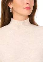 Women's Long Sleeve Sequin Stripe Mock Neck Sweater