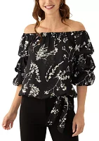 Women's Off the Shoulder Cha Sleeve Printed Blouse