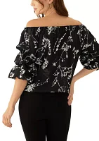 Women's Off the Shoulder Cha Sleeve Printed Blouse