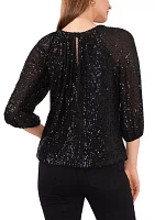 Women's 3/4 Sleeve Keyhole Sequin Top