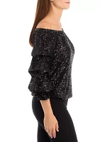 Women's Sequin Cha Sleeve Off the Shoulder Top