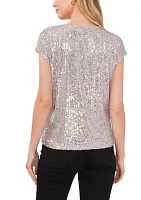 Women's Short Sleeve V-Neck Sequin T-Shirt