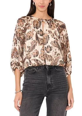 Women's Printed Button Front Blouse