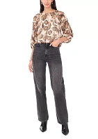 Women's Printed Button Front Blouse