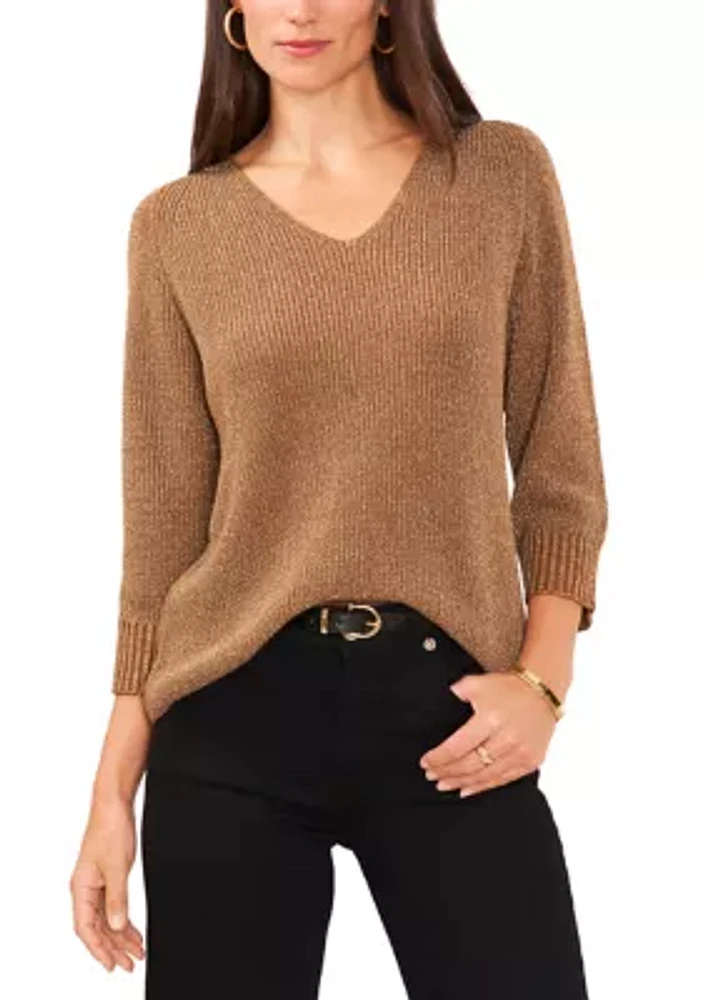 Women's Long Sleeve V-Neck Sequin Sweater