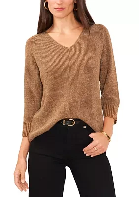 Women's Long Sleeve V-Neck Sequin Sweater