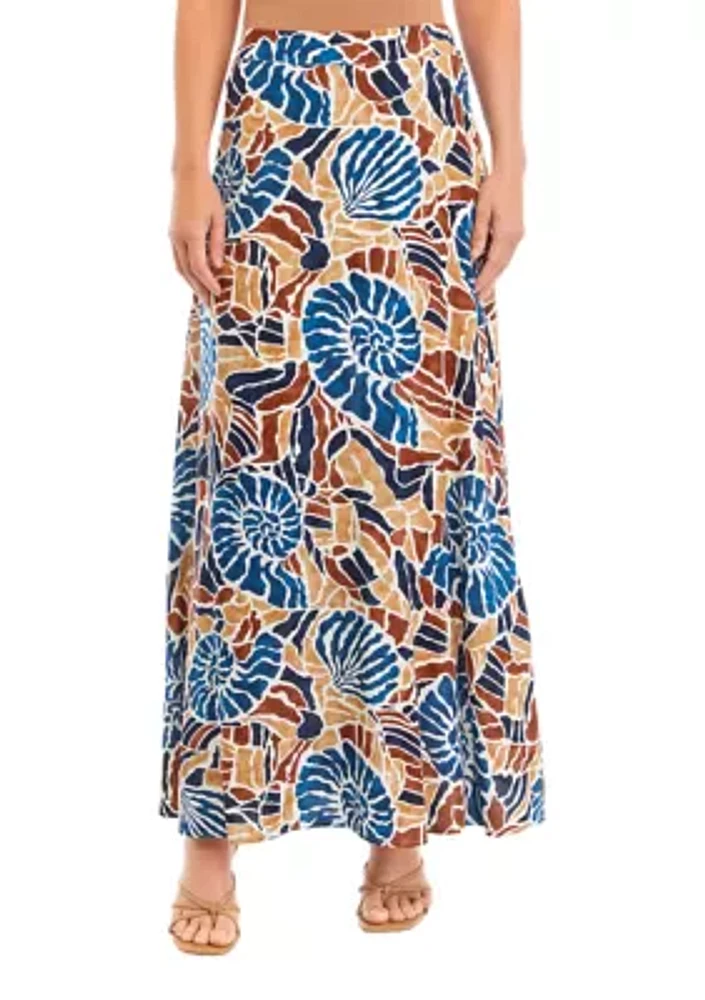 Women's Snail Print Challis Midi Skirt