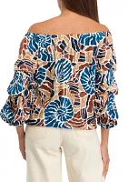 Women's Off the Shoulder Cha Sleeve Snail Print Blouse