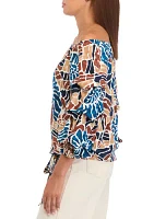 Women's Off the Shoulder Cha Sleeve Snail Print Blouse