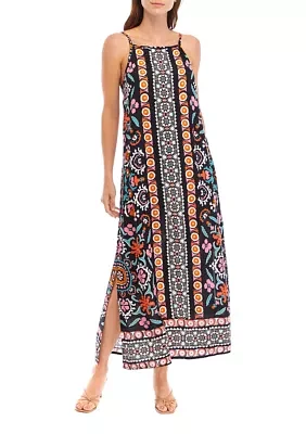 Women's Sleeveless Border Print Halter Dress