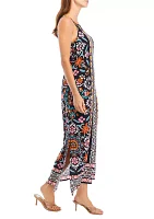 Women's Sleeveless Border Print Halter Dress