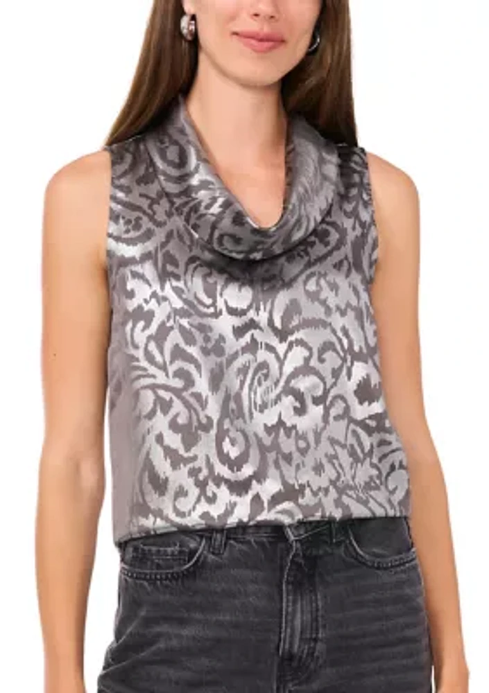 Women's Sleeveless Satin Cowl Neck Blouse