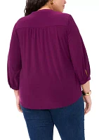 Plus Knit Split Neck Blouse