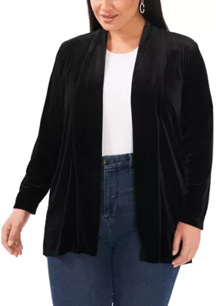 Plus Long Sleeve Velvet Cardigan