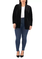 Plus Long Sleeve Velvet Cardigan