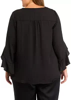 Plus V-Neck 3/4 Sleeve Blouse