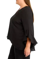 Plus V-Neck 3/4 Sleeve Blouse