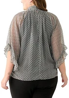 Plus 3/4 Flutter Sleeve Keyhole Blouse