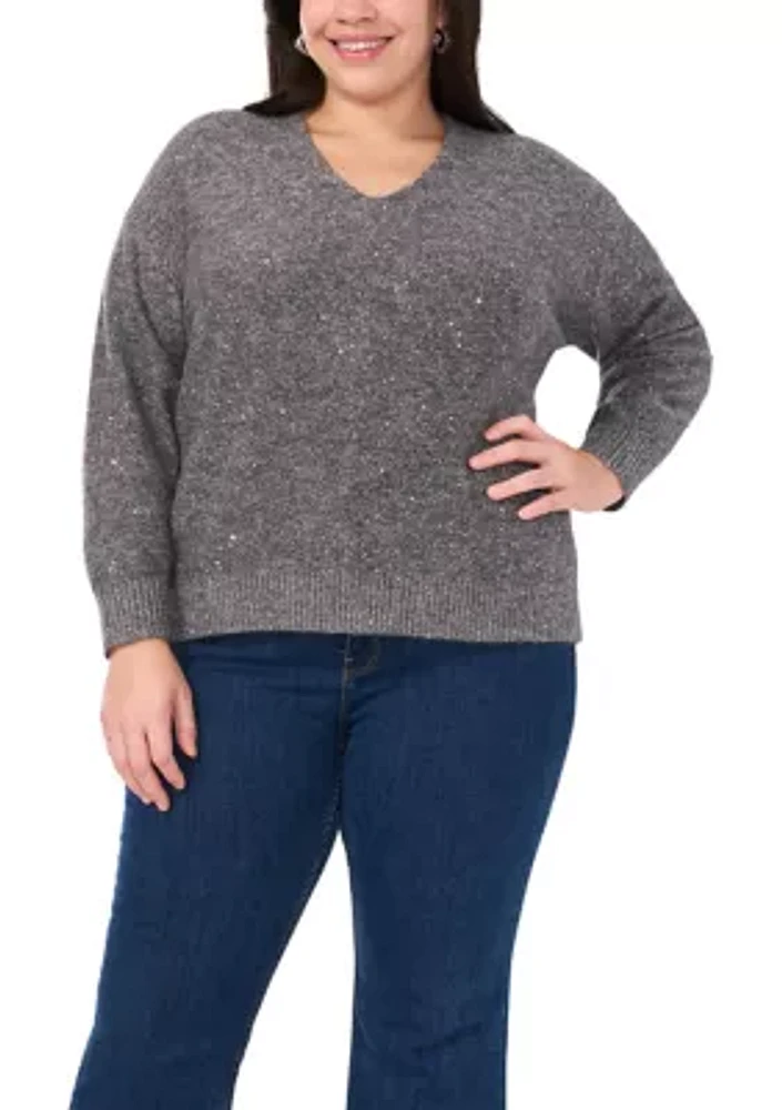 Plus V-Neck Sequin Detail Sweater