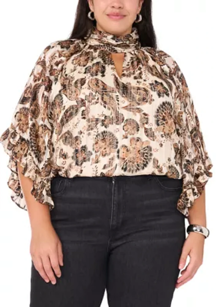 Plus 3/4 Sleeve Keyhole Blouse