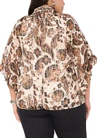 Plus 3/4 Sleeve Keyhole Blouse