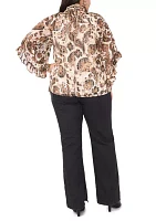 Plus 3/4 Sleeve Keyhole Blouse