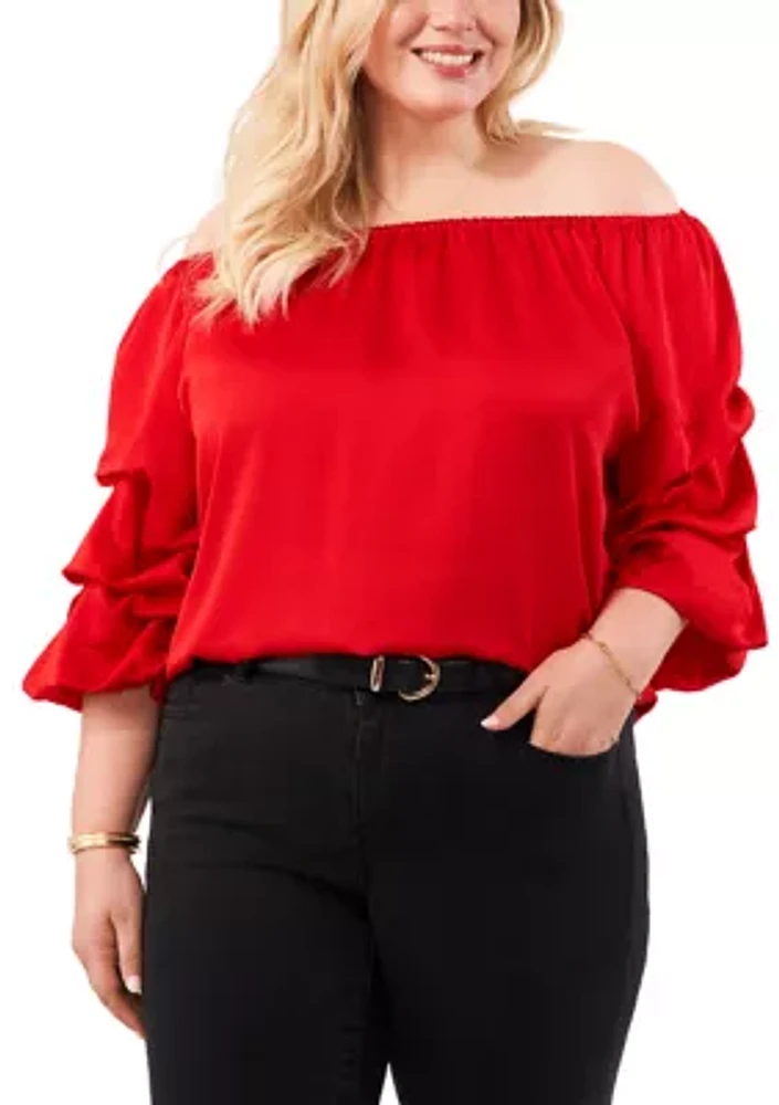 Plus Off the Shoulder Satin Blouse