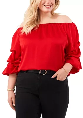 Plus Off the Shoulder Satin Blouse